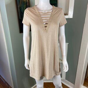 Forever 21 Beige Tan Cage Ladder Tunic Shirt Mini Dress Medium M A-Line Plunging